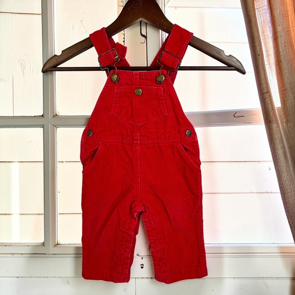 Vintage Overalls Hush Puppies 12 Months Red 100% Cotton Corduroy Bibs 90s Retro